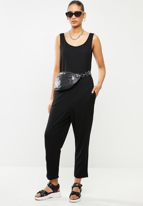 Blake - Pique knit sleeveless jumpsuit - black