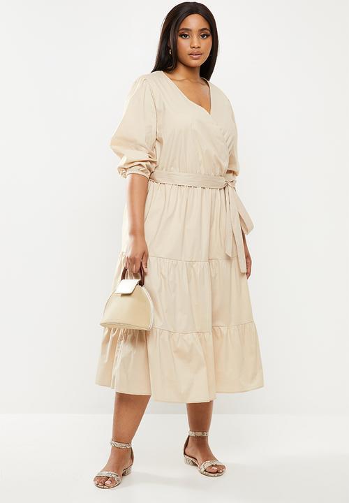 MILLA - Poplin tiered midi dress - neutral 