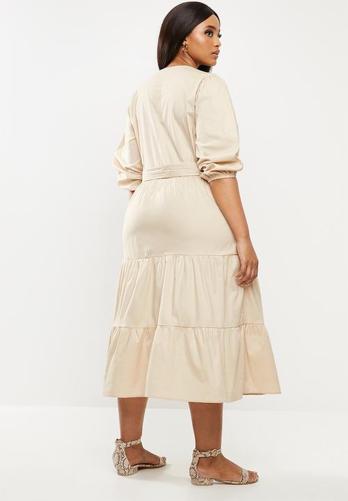 MILLA - Poplin tiered midi dress - neutral 