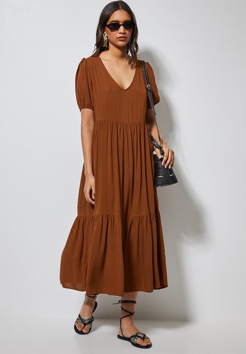 Superbalist - V-neck tiered dress - rust
