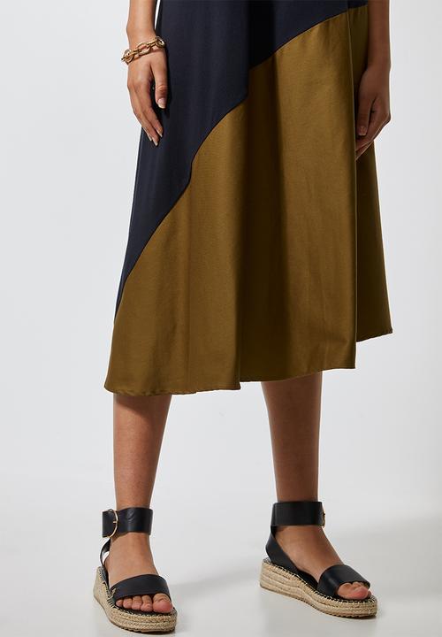 Superbalist - Trapeze combo fabric dress - black & brown