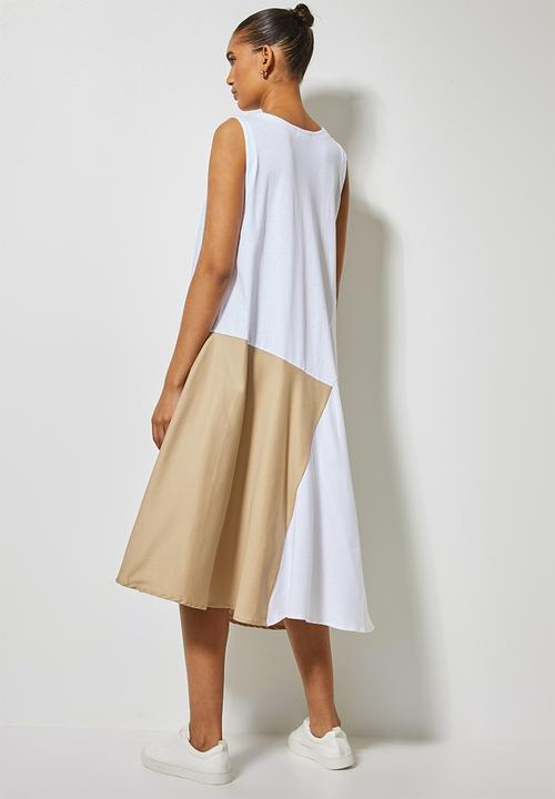 Superbalist - Trapeze combo fabric dress - white & beige 