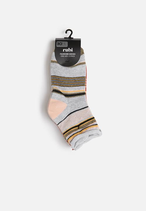 Cotton On - 5 Pack roll top quarter crew sock - multi 