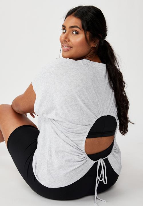 Cotton On - Curve active drop sleeve tie back T-shirt - grey