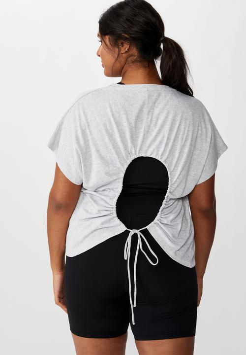 Cotton On - Curve active drop sleeve tie back T-shirt - grey