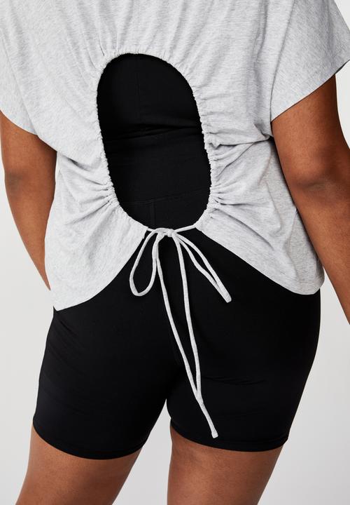 Cotton On - Curve active drop sleeve tie back T-shirt - grey