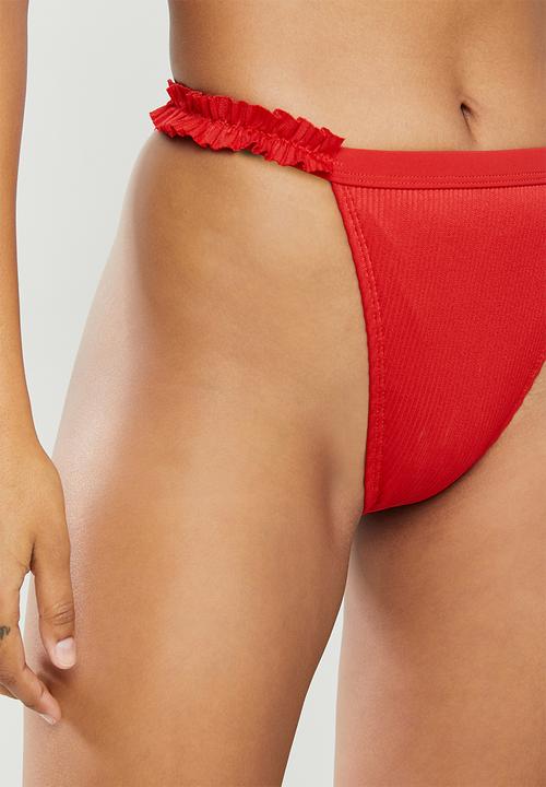 Missguided - Rib frill side tanga bikini bottom - red