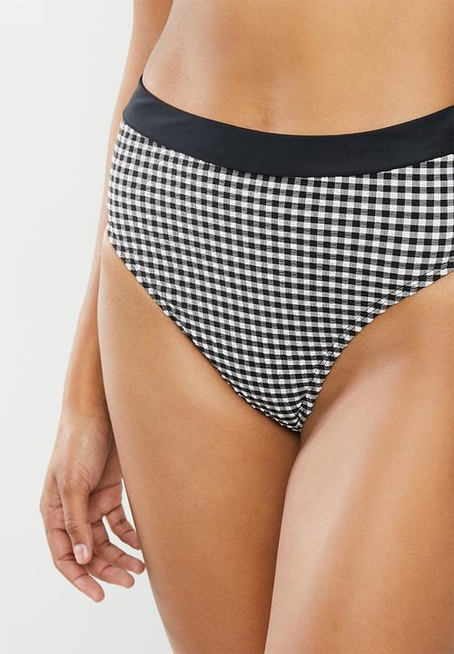 Missguided - Gingham high waist bikini brief - black & white