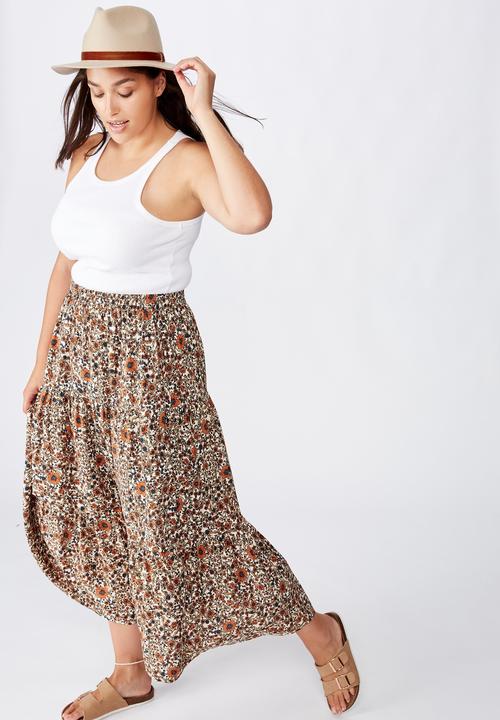 Cotton On - Curve jasmine maxi skirt - jordyn floral mid brown
