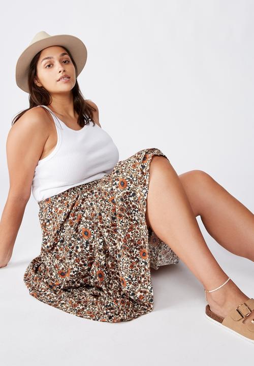 Cotton On - Curve jasmine maxi skirt - jordyn floral mid brown