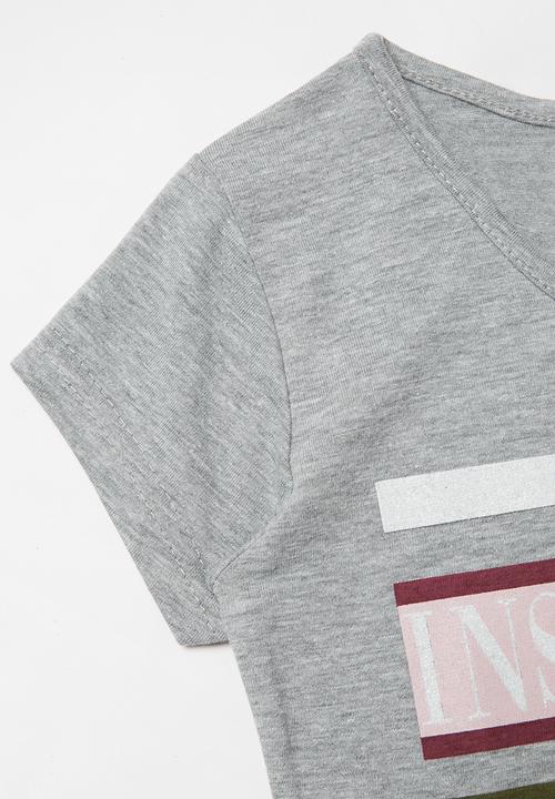 Rebel Republic - Girls slogan tee - grey