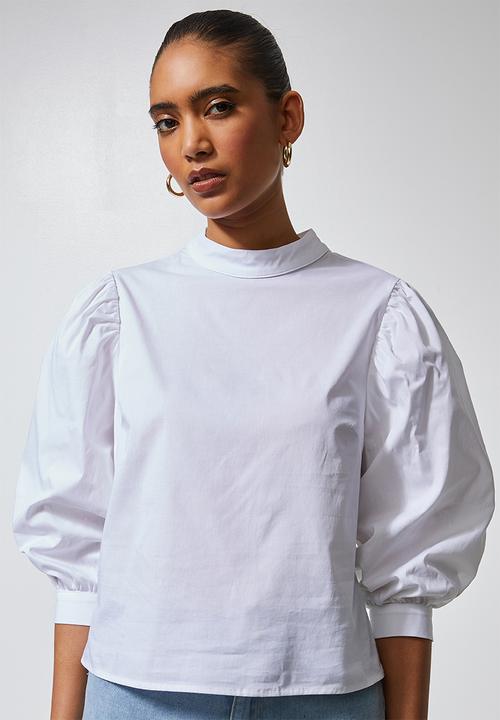 Superbalist - High neck puff sleeve blouse - white