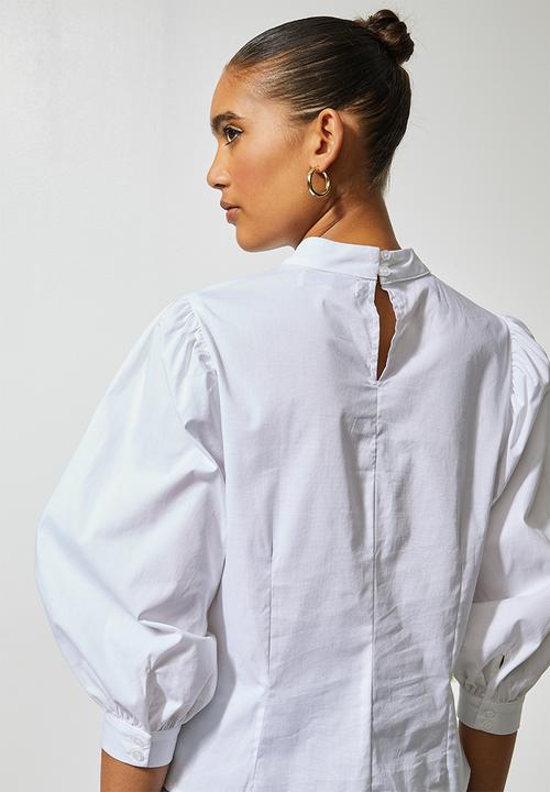 Superbalist - High neck puff sleeve blouse - white