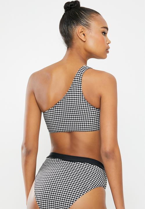 Missguided - Gingham one shoulder bikini top - black & white
