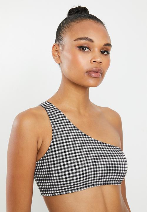 Missguided - Gingham one shoulder bikini top - black & white