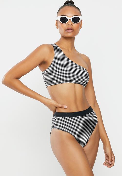 Missguided - Gingham one shoulder bikini top - black & white