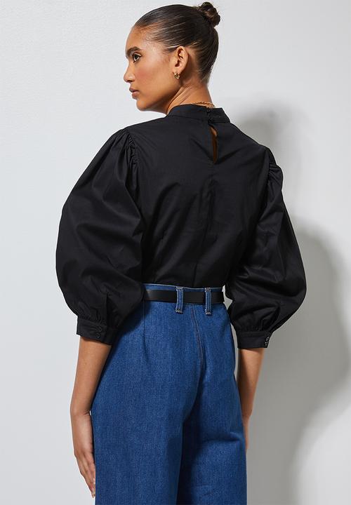 Superbalist - High neck puff sleeve blouse - black