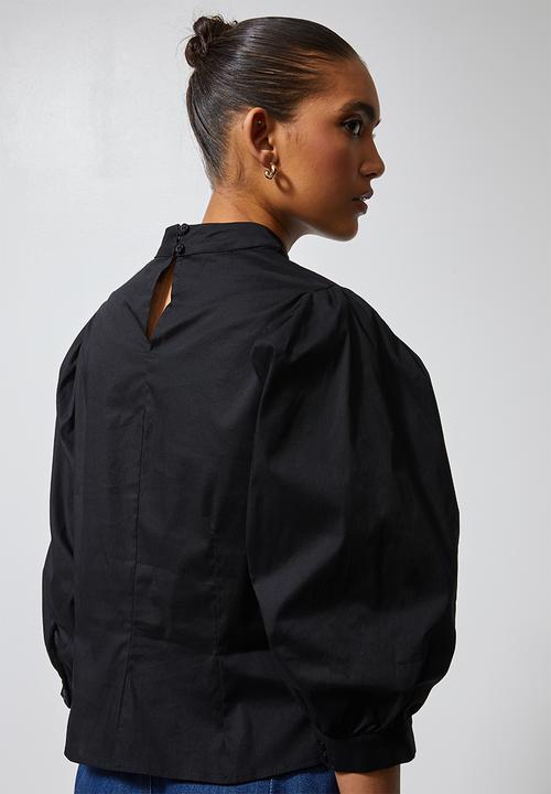 Superbalist - High neck puff sleeve blouse - black