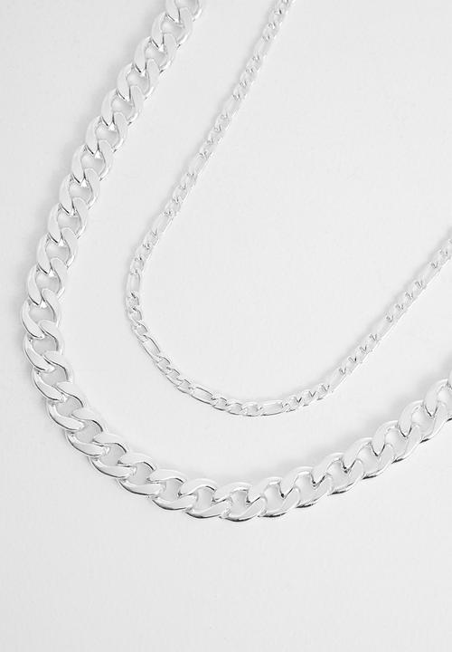 Rubi - Peri double layer chunky chain necklace - silver