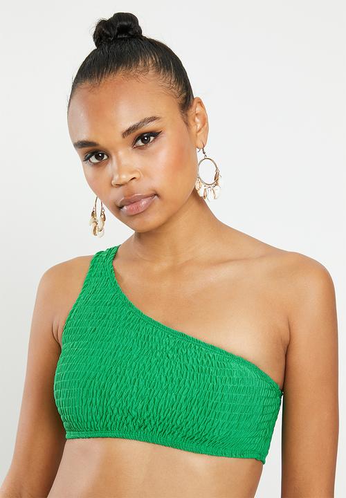 Missguided - Crinkle one shoulder bikini top - green
