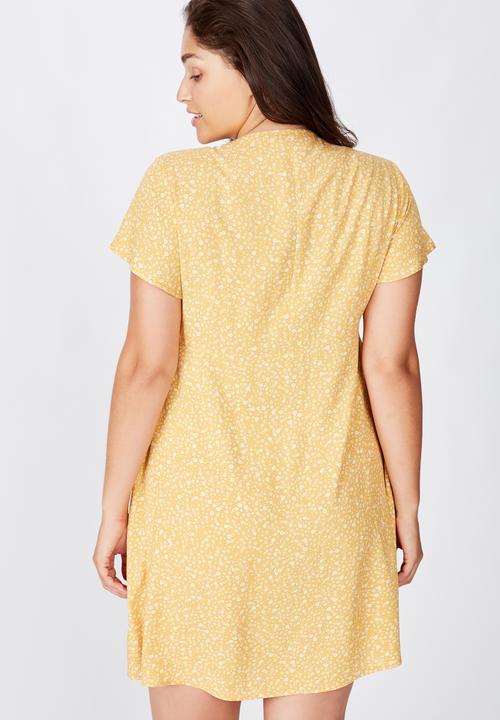 Cotton On - Curve woven miranda tie front mini dress - yellow