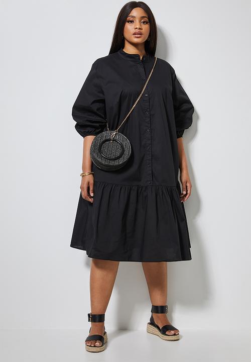 Superbalist - Cotton button through tier dress - black