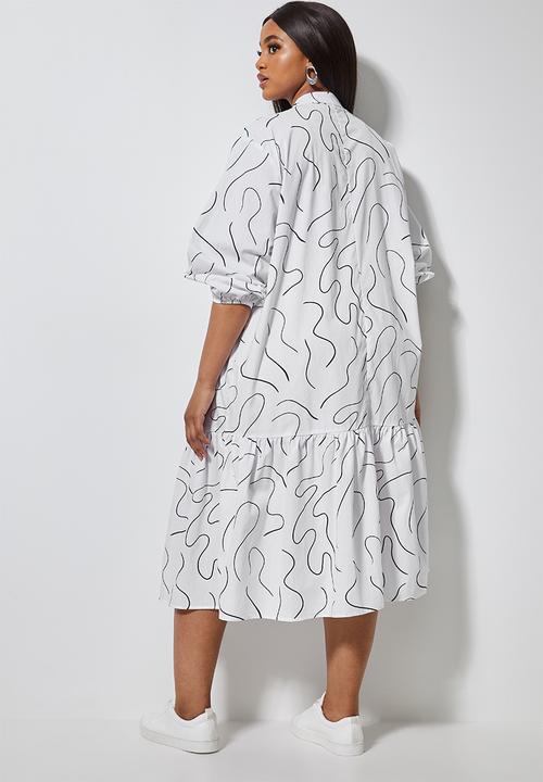 Superbalist - Cotton button through tier dress -  white 