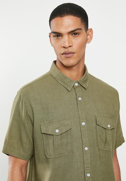 Brave Soul - Obelisk linen blend shirt - khaki