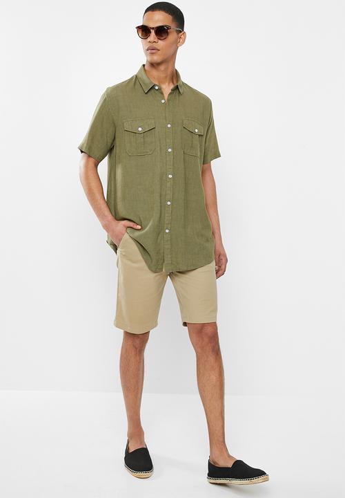 Brave Soul - Obelisk linen blend shirt - khaki