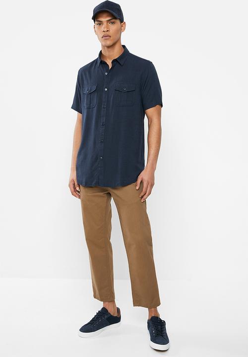 Brave Soul - Obelisk linen blend shirt - navy