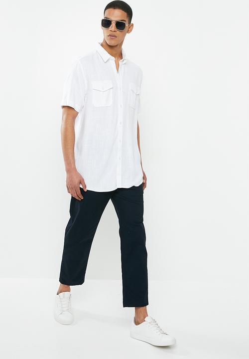 Brave Soul - Obelisk linen blend shirt - white