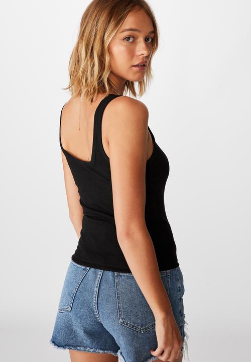 Cotton On - Turnback scoop tank - black