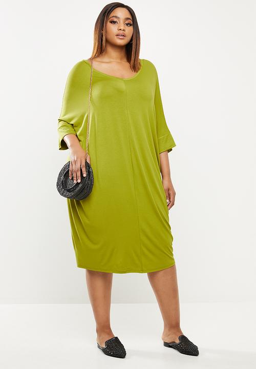 edit Plus - Easy cacoon tie back dress - green
