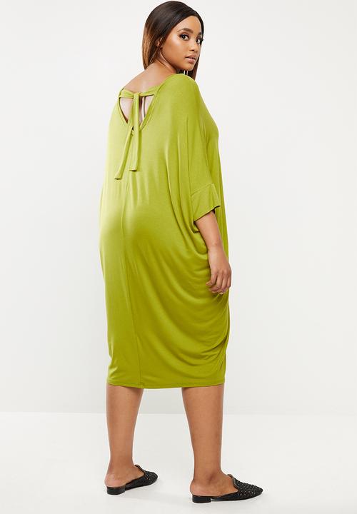edit Plus - Easy cacoon tie back dress - green