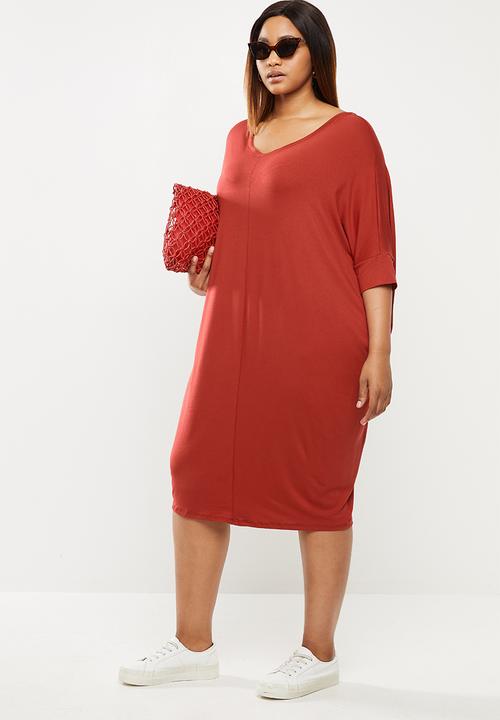 edit Plus - Easy cacoon tie back dress - brick