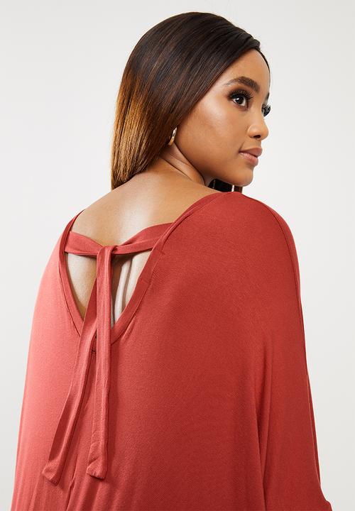 edit Plus - Easy cacoon tie back dress - brick