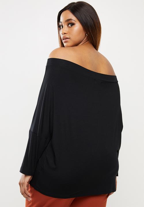 edit Plus - Wide neck off-the-shoulder top - black