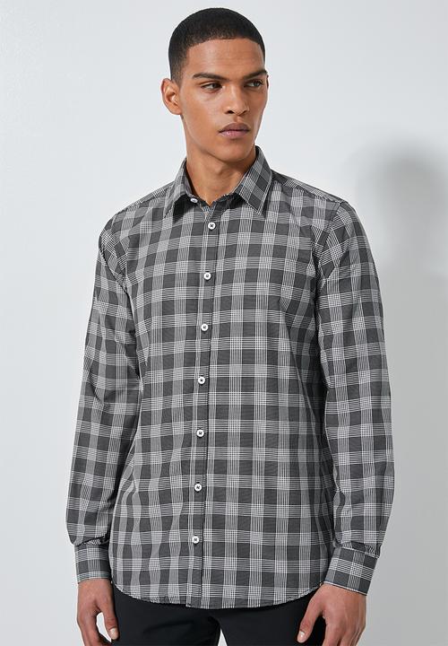 Superbalist - Jos slim fit long sleeve shirt - black & white 