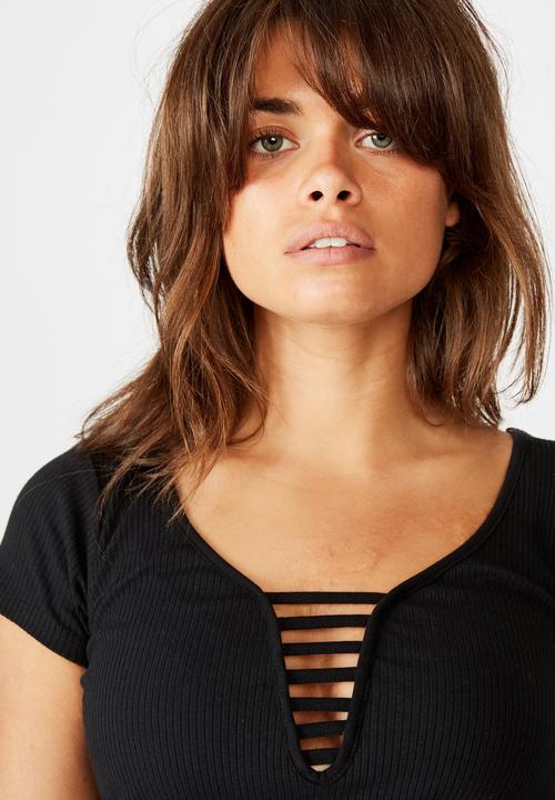 Factorie - Ladder detail short sleeve top - black