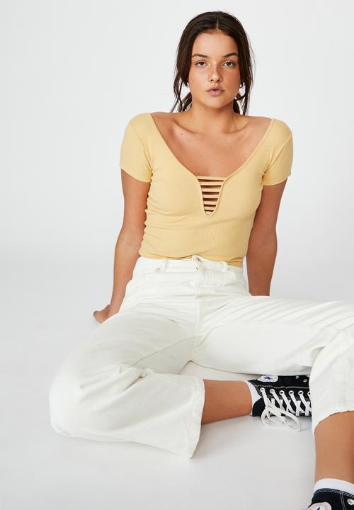 Factorie - Ladder detail short sleeve top - yellow