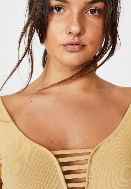 Factorie - Ladder detail short sleeve top - yellow