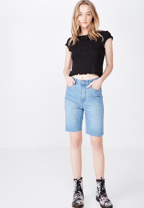 Factorie - Short sleeve pointelle top - black