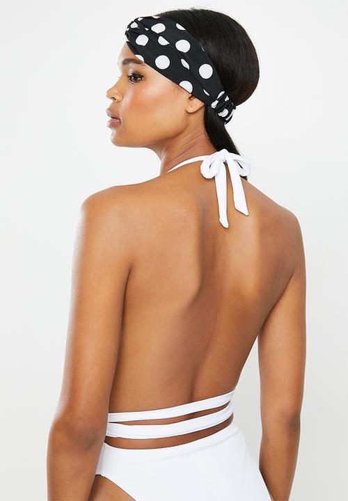 Missguided - Rib plunge backless high leg swimsuit - white