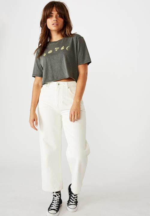 Factorie - Short sleeve raw edge crop T-shirt - washed asphalt
