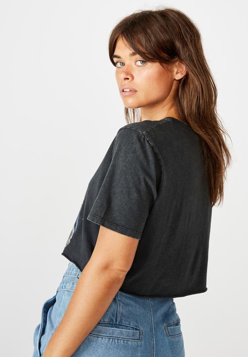 Factorie - Short sleeve raw edge crop T-shirt - washed black