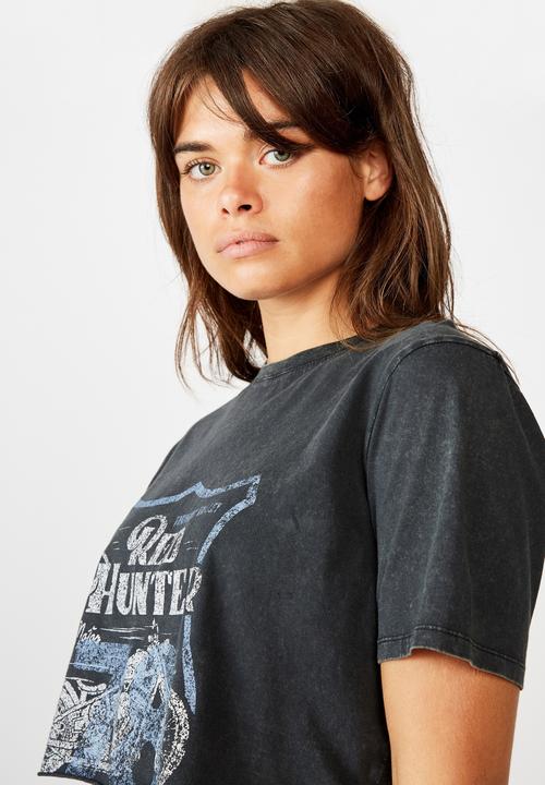 Factorie - Short sleeve raw edge crop T-shirt - washed black