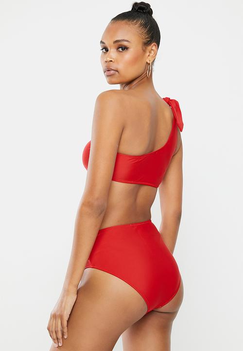 Missguided - Tie high waist bikini bottom - red