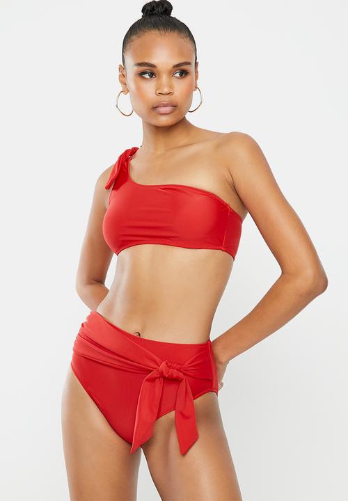 Missguided - Tie high waist bikini bottom - red