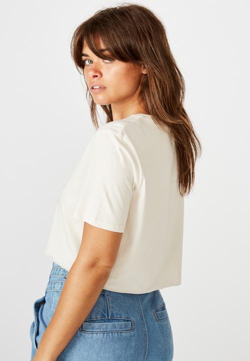 Factorie - Short sleeve raw edge crop T-shirt - washed ivory 