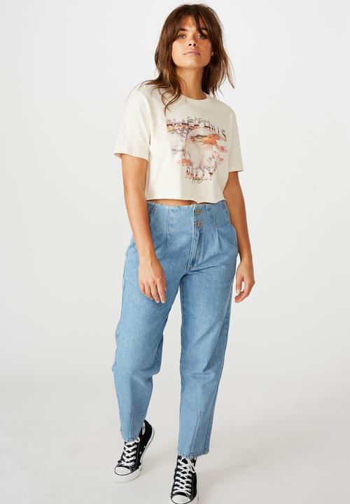 Factorie - Short sleeve raw edge crop T-shirt - washed ivory 